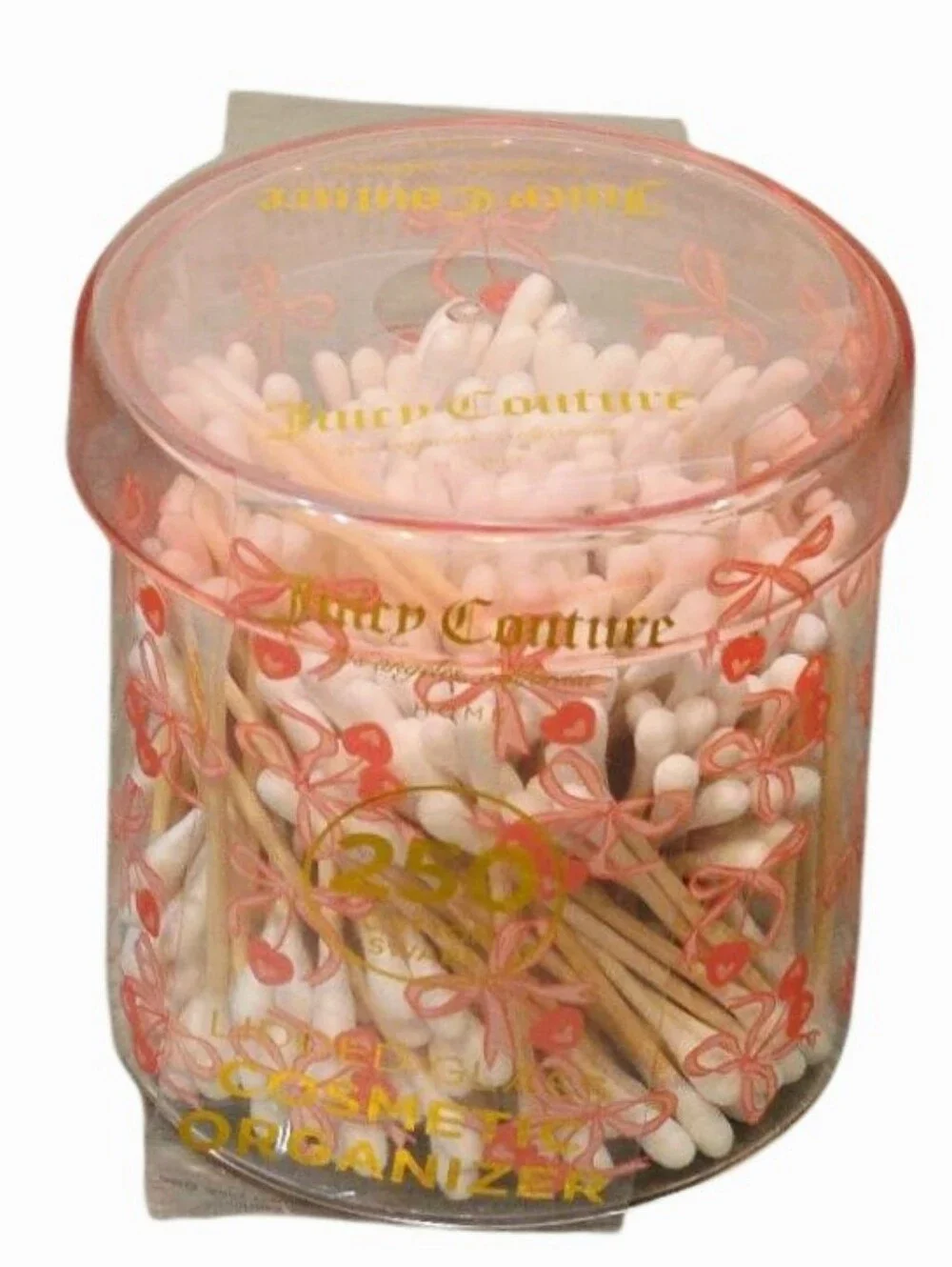 Juicy Couture Home Heart Cherries & Bow Lidded Glass Cosmetic Organizer w/Swabs